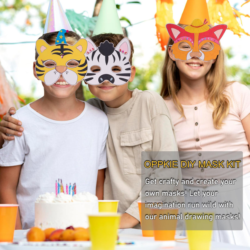 OPPKIE DIY 20-Piece Animal Mask Kit with Gem Stickers & Felt | Kids Party Favors & Craft Supplies