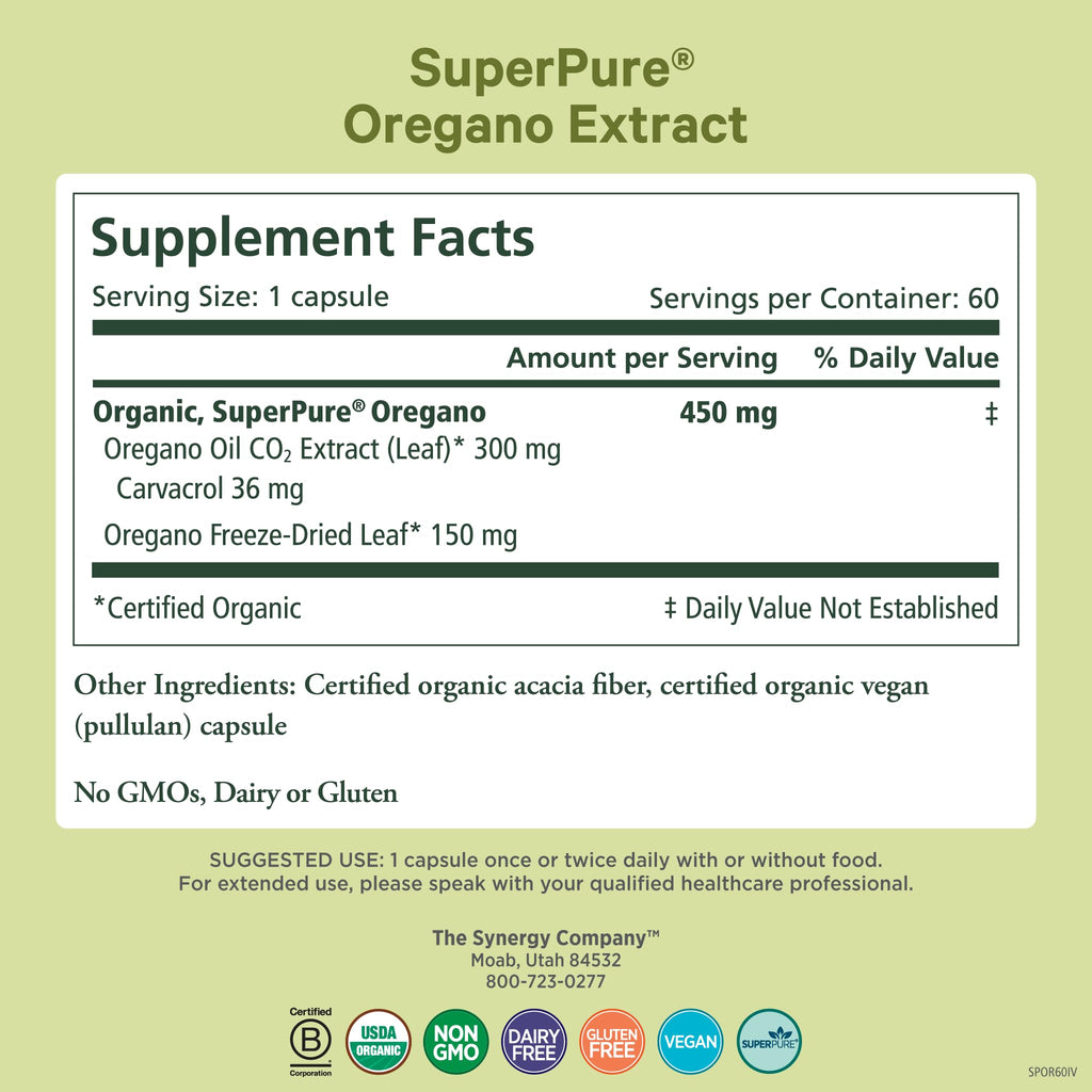 PURE SYNERGY SuperPure Oregano-Extrakt Kapseln | Bio Oregano-Öl & -Blatt