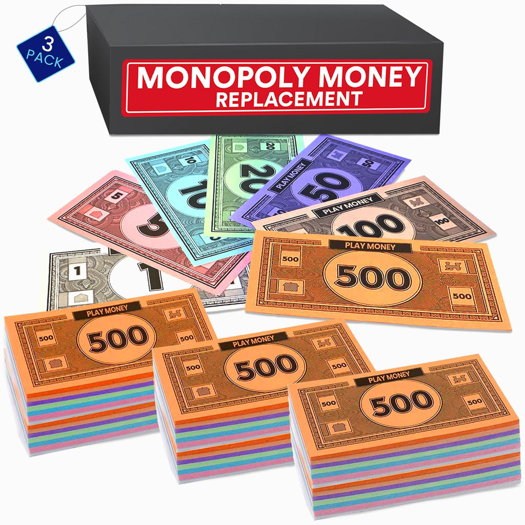 oreven Play Money – 3 Sets of 60 Colorful Monopoly-Style Bills ($1, $5, $10, $20, $50, $100, $500)