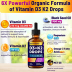 Vitamin D3 K2 Tropfen 10000IE mit Bio-Schwarzkümmelöl – 6-in-1 Flüssigkeit (59 ml)