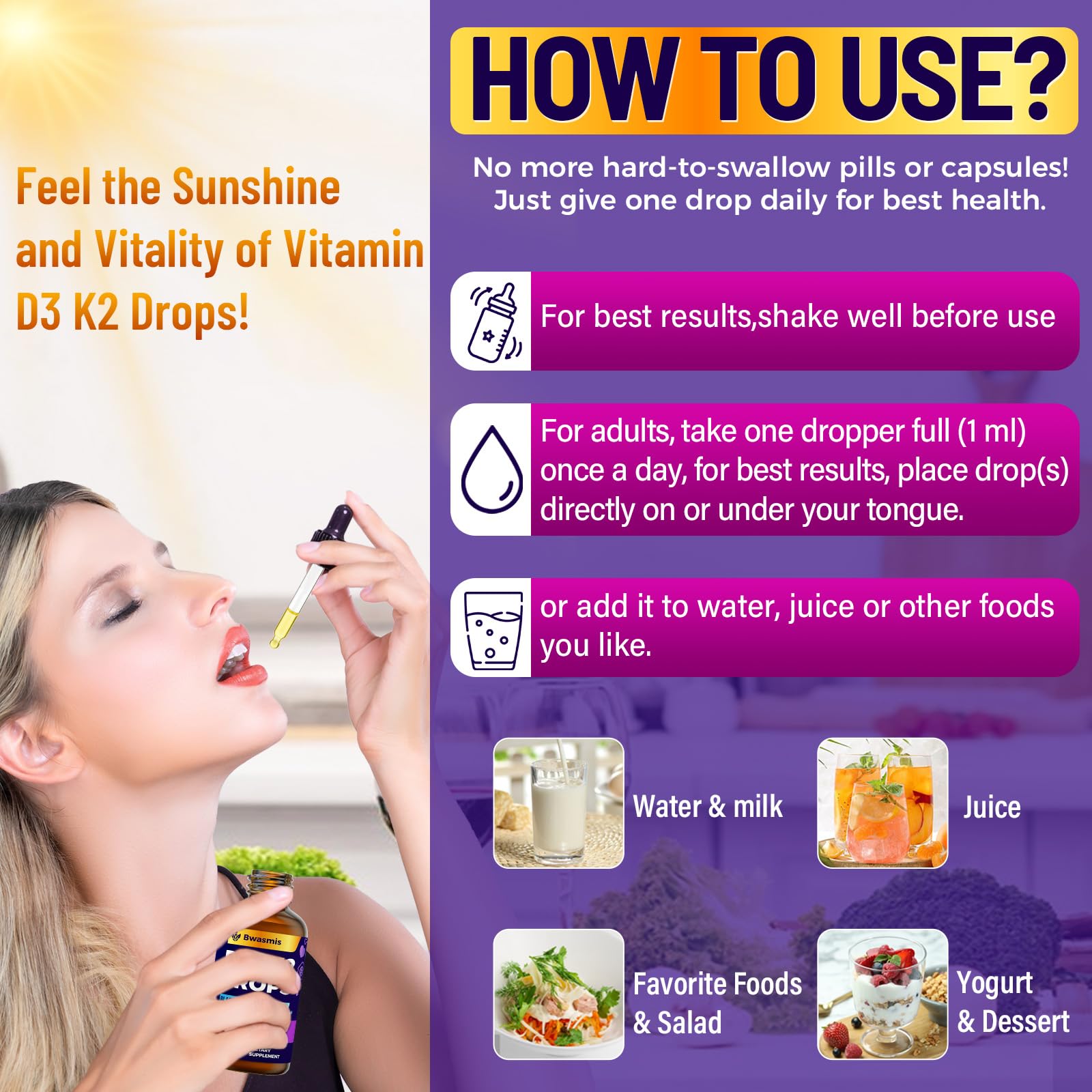 Vitamin D3 K2 Tropfen 10000IE mit Bio-Schwarzkümmelöl – 6-in-1 Flüssigkeit (59 ml)