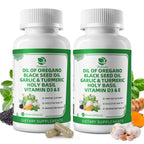 Organic Oil of Oregano Capsules with Black Seed Oil, Garlic, Turmeric, Holy Basil, Vitamin D3, E & Black Pepper – 4 Month Supply (Vegan, Non-GMO)