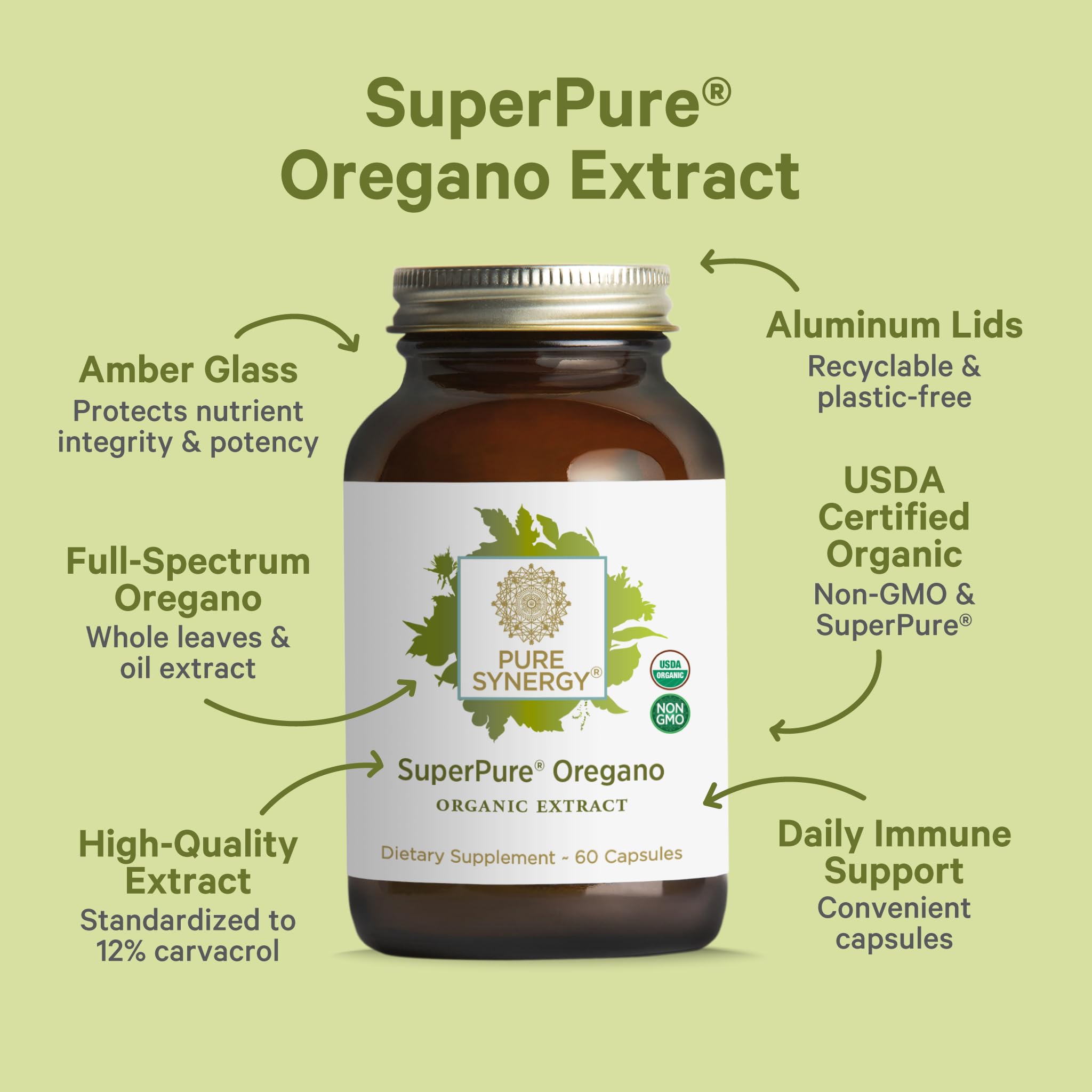 PURE SYNERGY SuperPure Oregano-Extrakt Kapseln | Bio Oregano-Öl & -Blatt