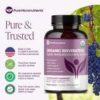 Organic Resveratrol Supplement – Trans-Resveratrol Capsules with Green Tea – Highly Purified & Bioavailable - 90 Vegan Caps