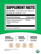 BulkSupplements Organic Spinach Extract Powder – Spinach Powder, Gluten Free, 500mg/Serving, 500g (Pack of 1)