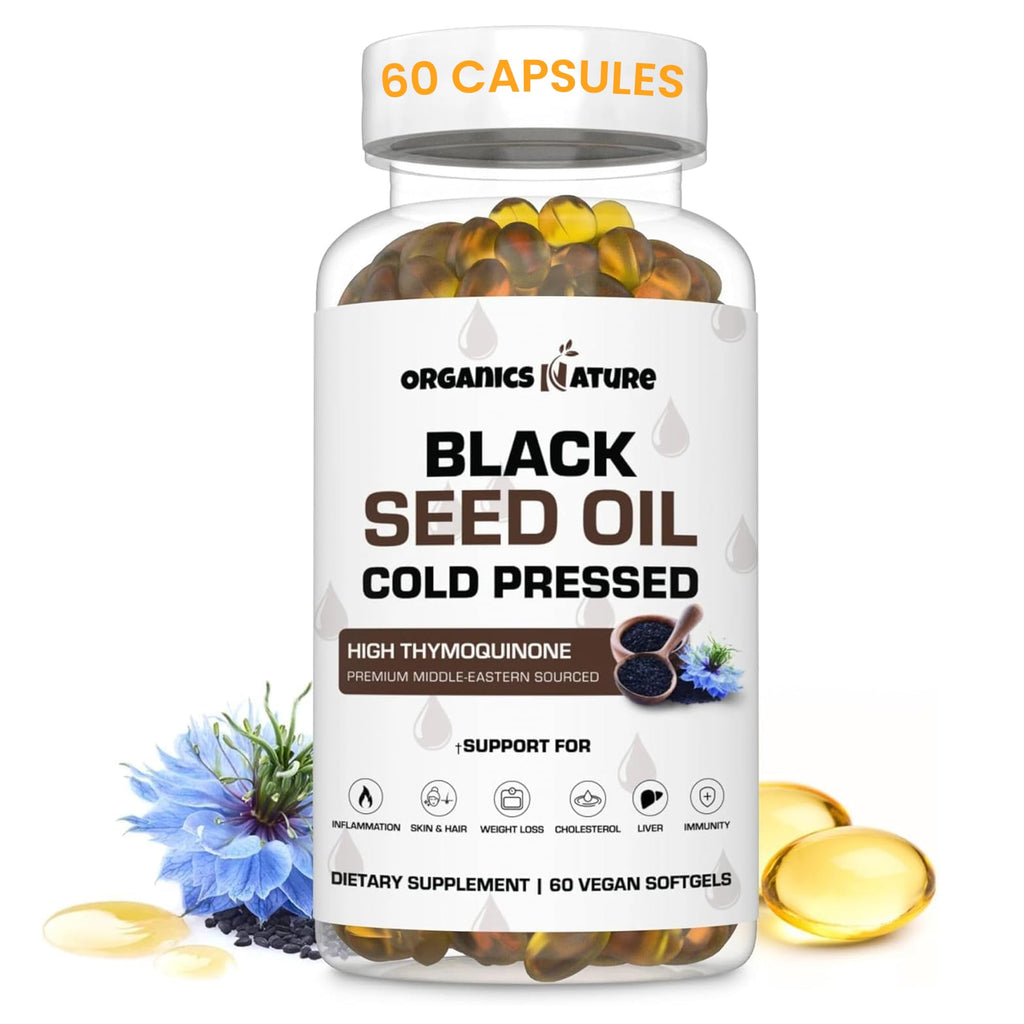 ORGANICS NATURE Schwarzkümmelöl Kapseln 1000mg – Vegane Softgels | Thymoquinon 20mg | Omega 3-6-9
