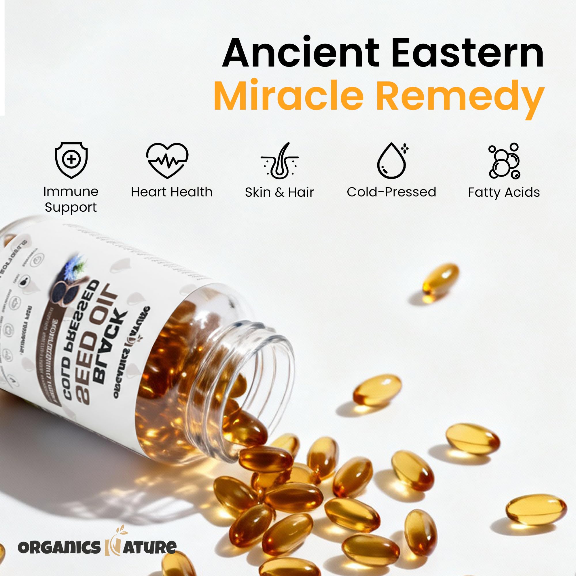 ORGANICS NATURE Schwarzkümmelöl Kapseln 1000mg – Vegane Softgels | Thymoquinon 20mg | Omega 3-6-9