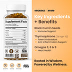 ORGANICS NATURE Schwarzkümmelöl Kapseln 1000mg – Vegane Softgels | Thymoquinon 20mg | Omega 3-6-9