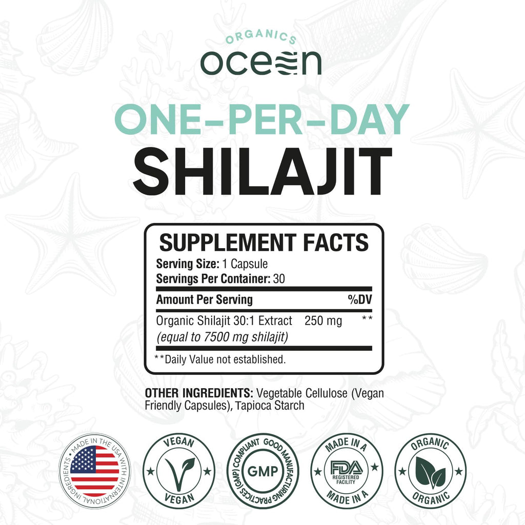 Organics Ocean One-Per-Day Shilajit Capsules – Age-Defying, Bone Strength & Hormone Support