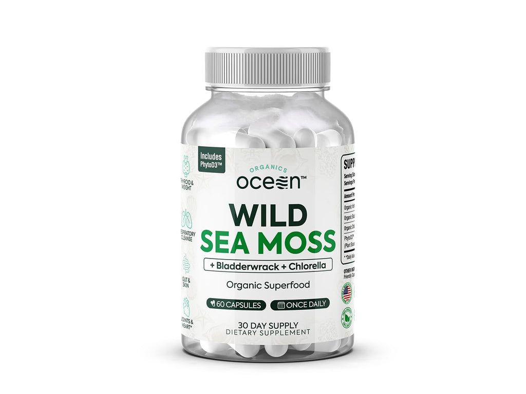 Organics Ocean Wild Meeresalgen Kapseln – 60 Kapseln | Bio Irisches Moos, Blasentang, Chlorella & Vitamin D3