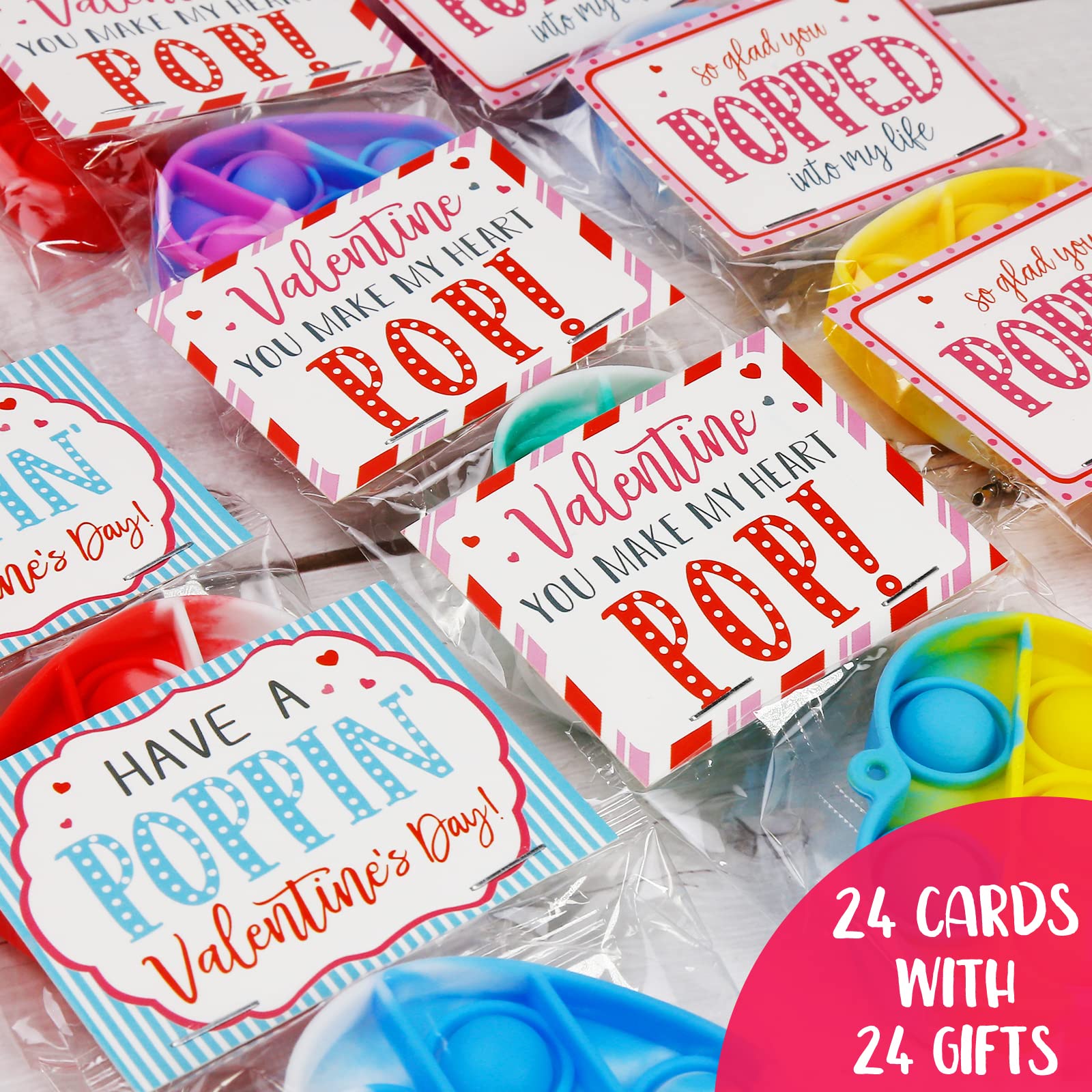 ORIENTAL CHERRY 24 Mini Heart Pop Fidget Toys for Valentine's Day Cards & Class Party Favors