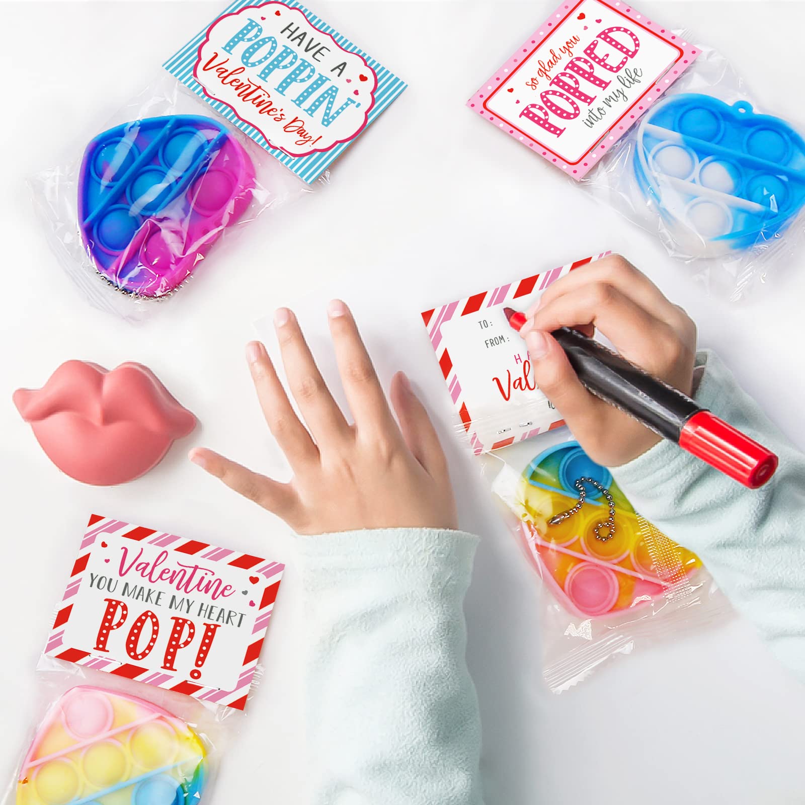 ORIENTAL CHERRY 24 Mini Heart Pop Fidget Toys for Valentine's Day Cards & Class Party Favors