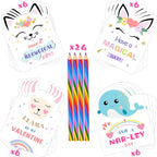Oriental Cherry Valentines Day Cards for Kids — 24 Rainbow Pencils Unicorn Set | Classroom Party Favors