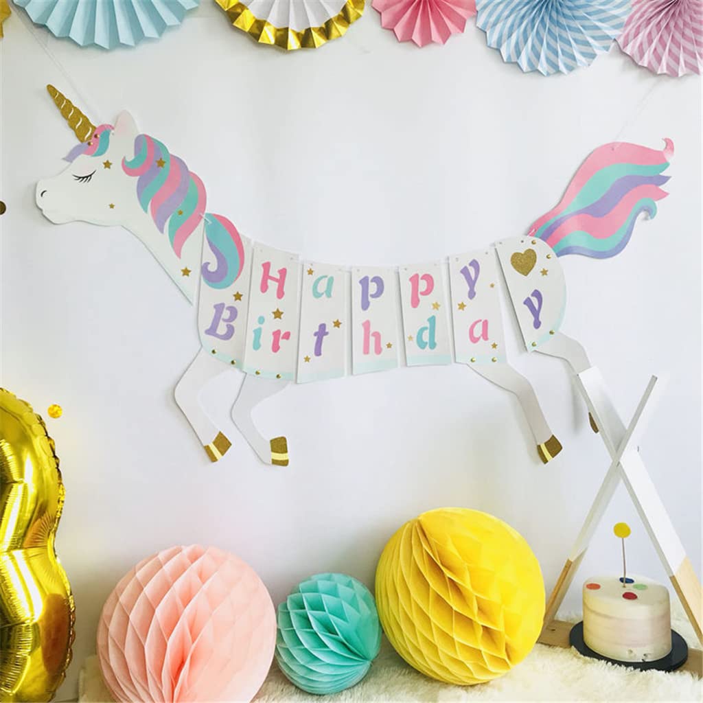 Ornaous Unicorn Happy Birthday Banner – Colorful Wall Decor for Kids’ Birthday Party