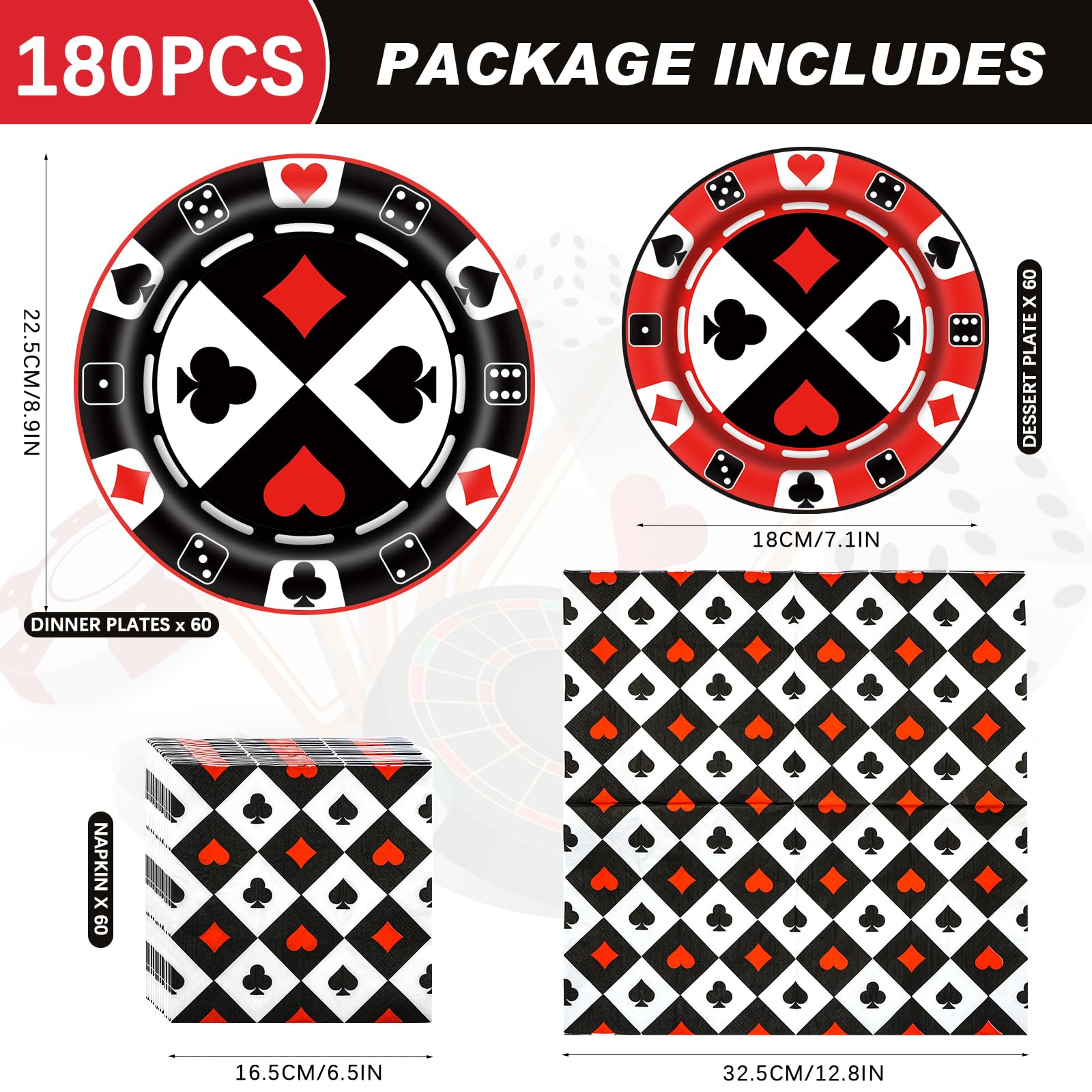 Osonm 180PCS Casino Party Supplies – Plates, Napkins & More for Poker Night
