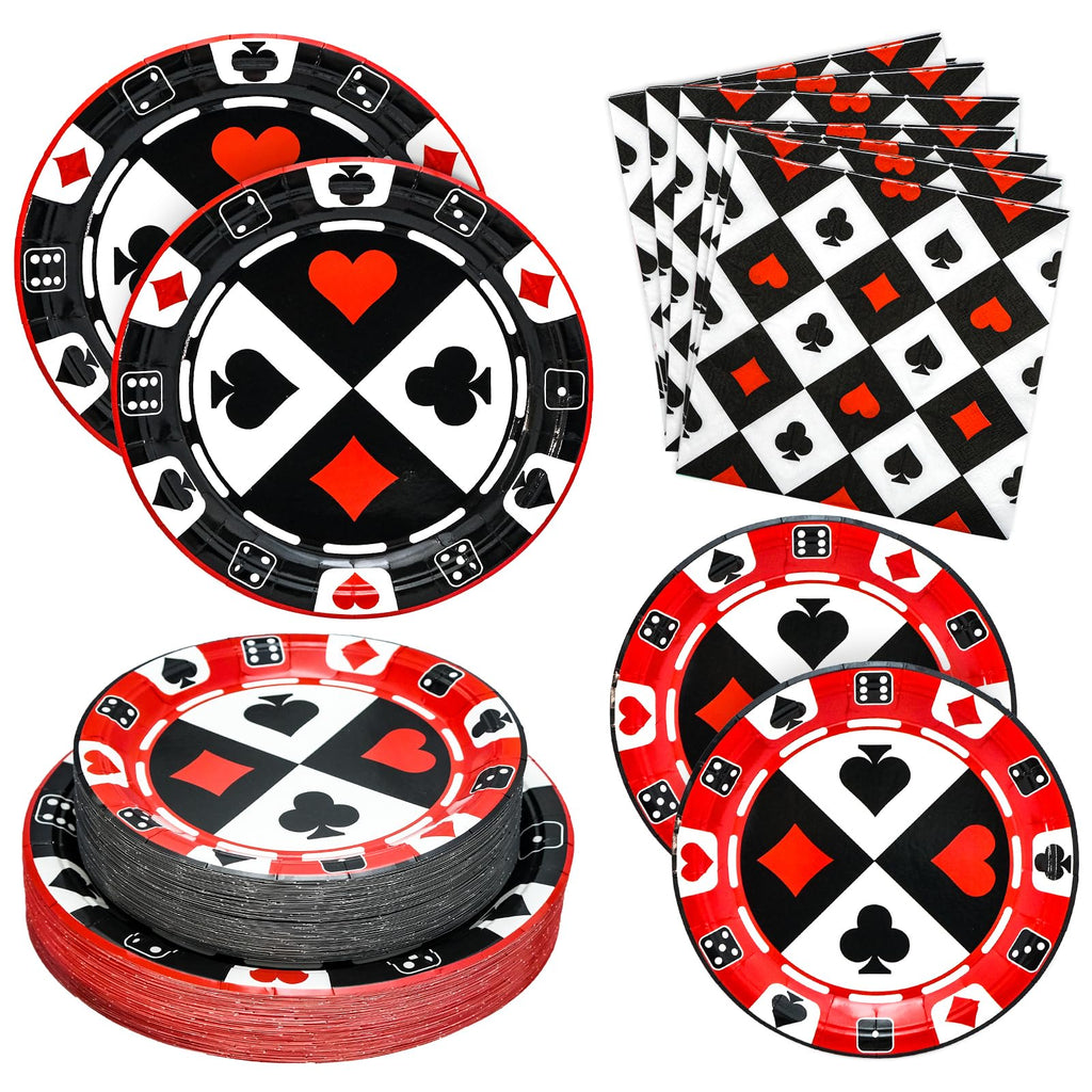 Osonm 180PCS Casino Party Supplies – Plates, Napkins & More for Poker Night