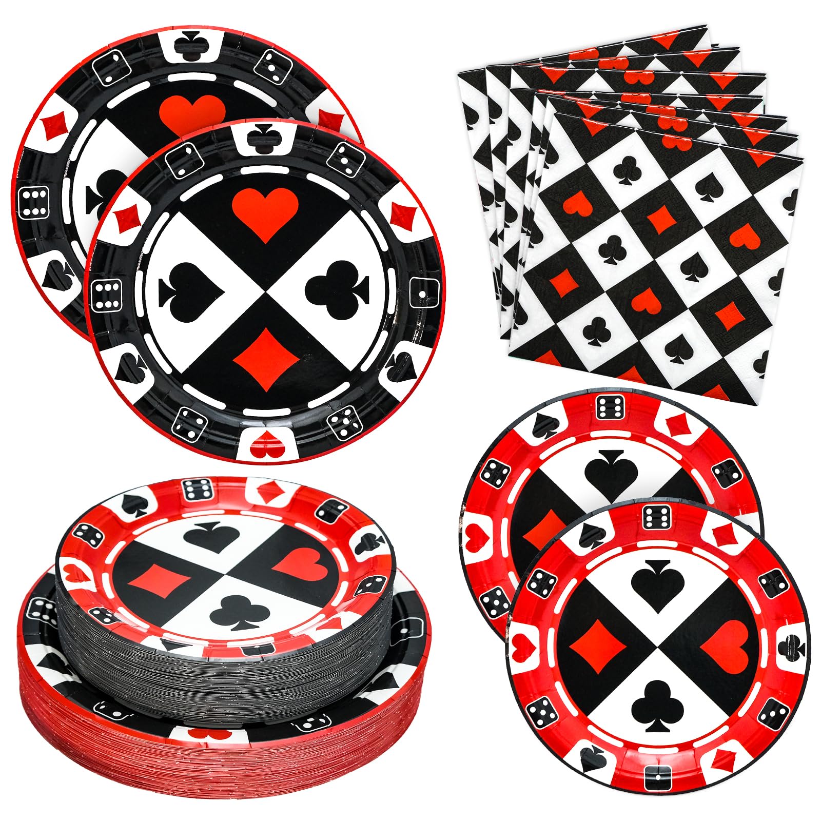 Osonm 180PCS Casino Party Supplies – Plates, Napkins & More for Poker Night