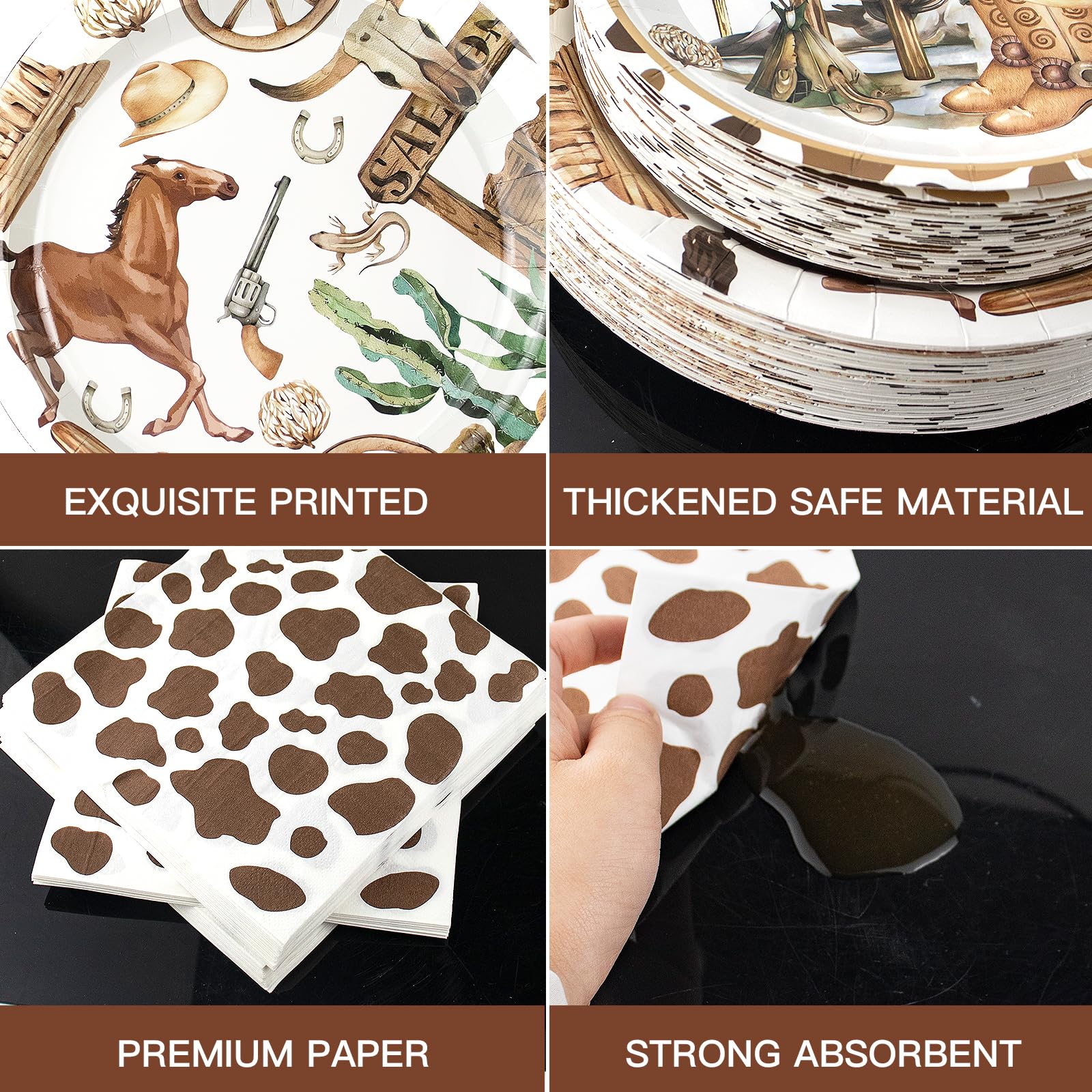 Osonm 180PCS Cowboy Party Supplies Kit — Plates, Napkins & Western Decor for Wild West Celebrations