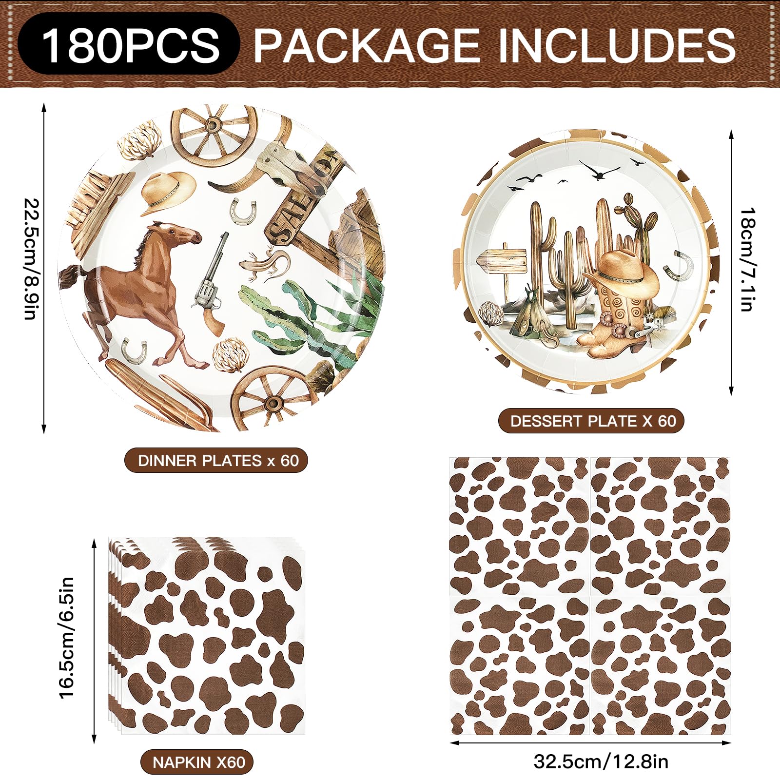 Osonm 180PCS Cowboy Party Supplies Kit — Plates, Napkins & Western Decor for Wild West Celebrations