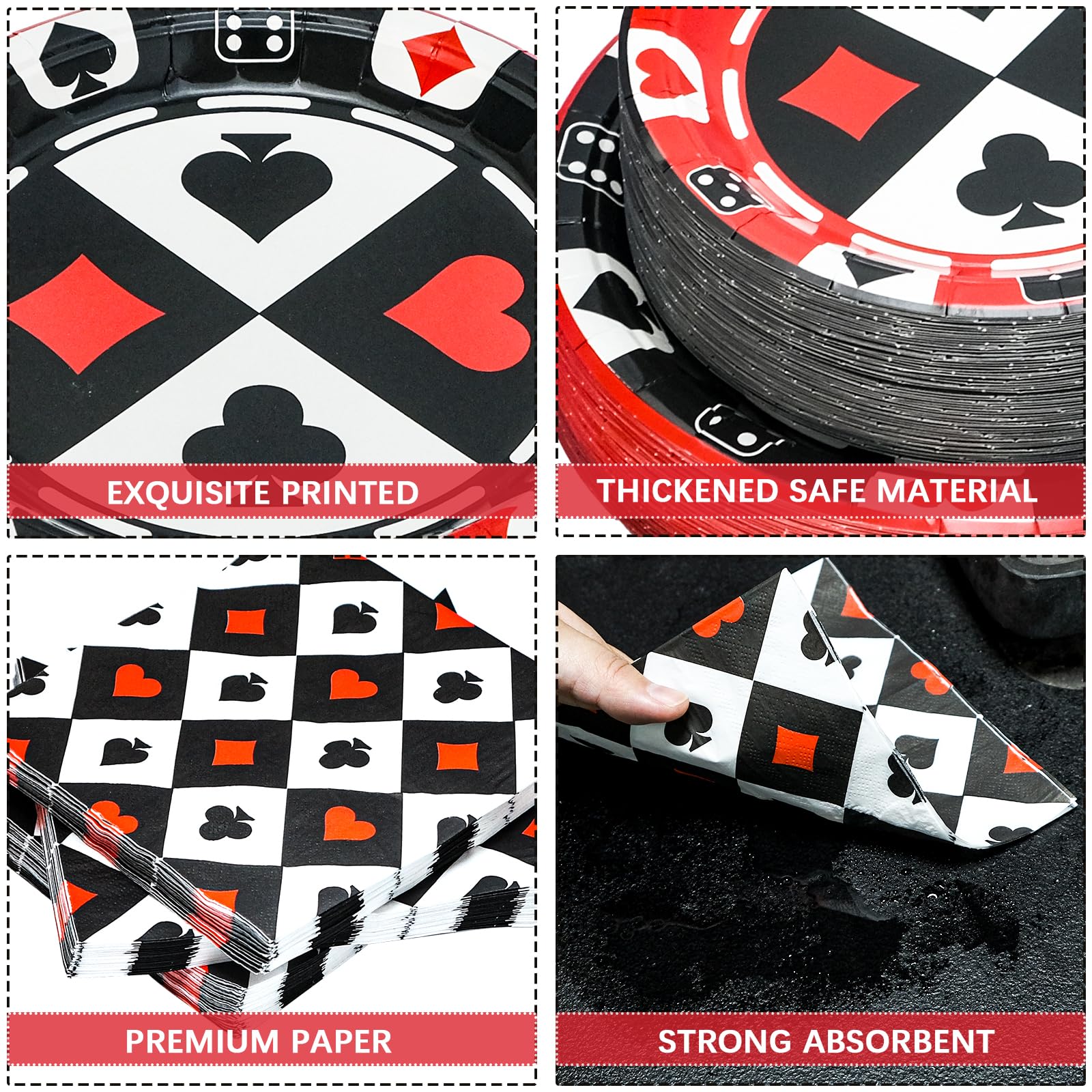 Osonm 180PCS Casino Party Supplies – Plates, Napkins & More for Poker Night