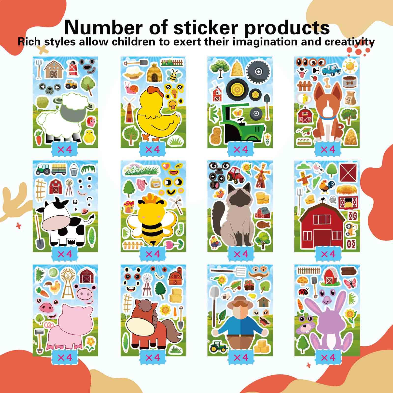 OTAITY 48 Sheets Make Your Own Farm Animal Sticker Set – Kids Party Favors, Rewards & Creative Play