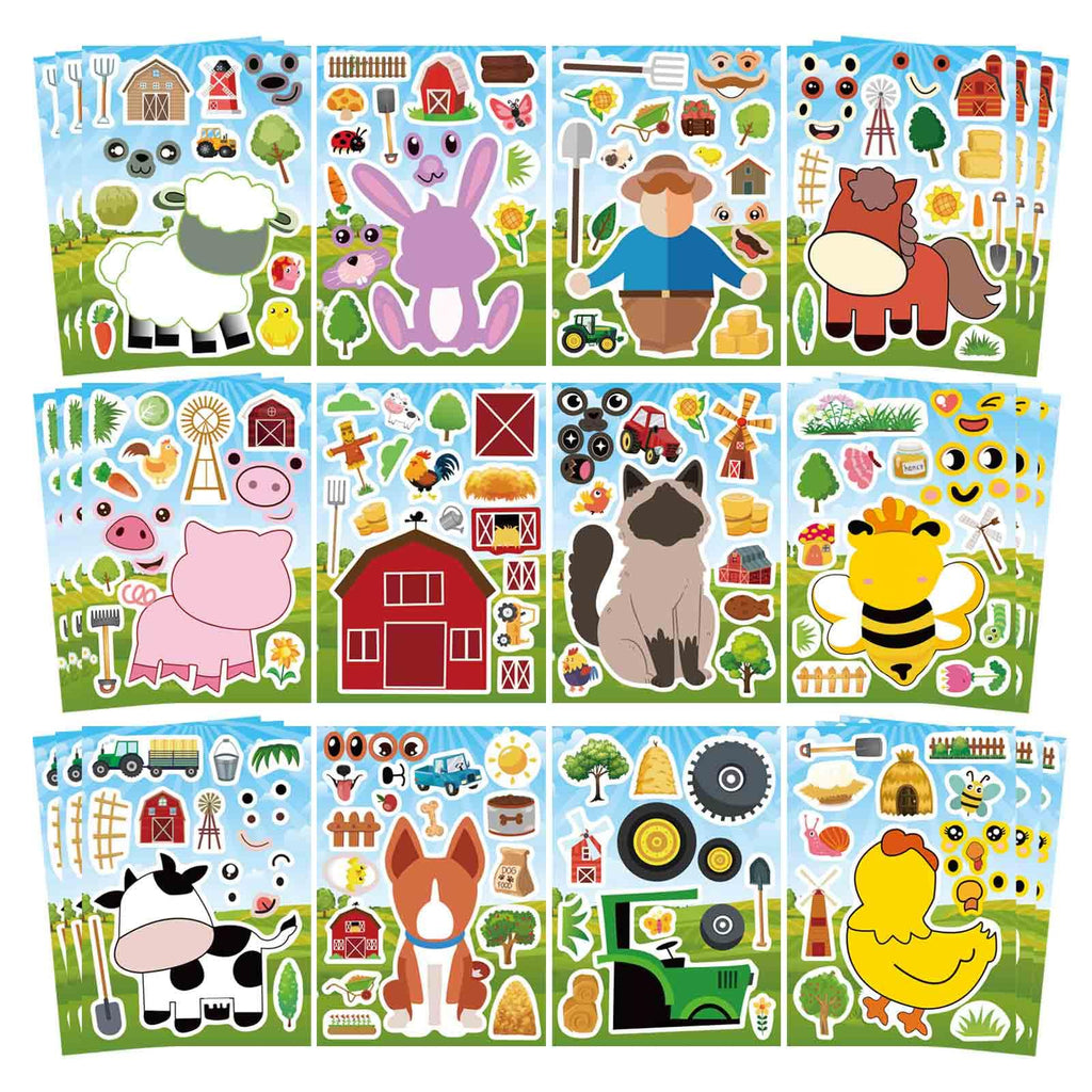 OTAITY 48 Sheets Make Your Own Farm Animal Sticker Set – Kids Party Favors, Rewards & Creative Play