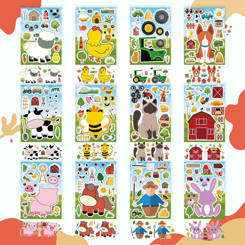 OTAITY 48 Sheets Make Your Own Farm Animal Sticker Set – Kids Party Favors, Rewards & Creative Play