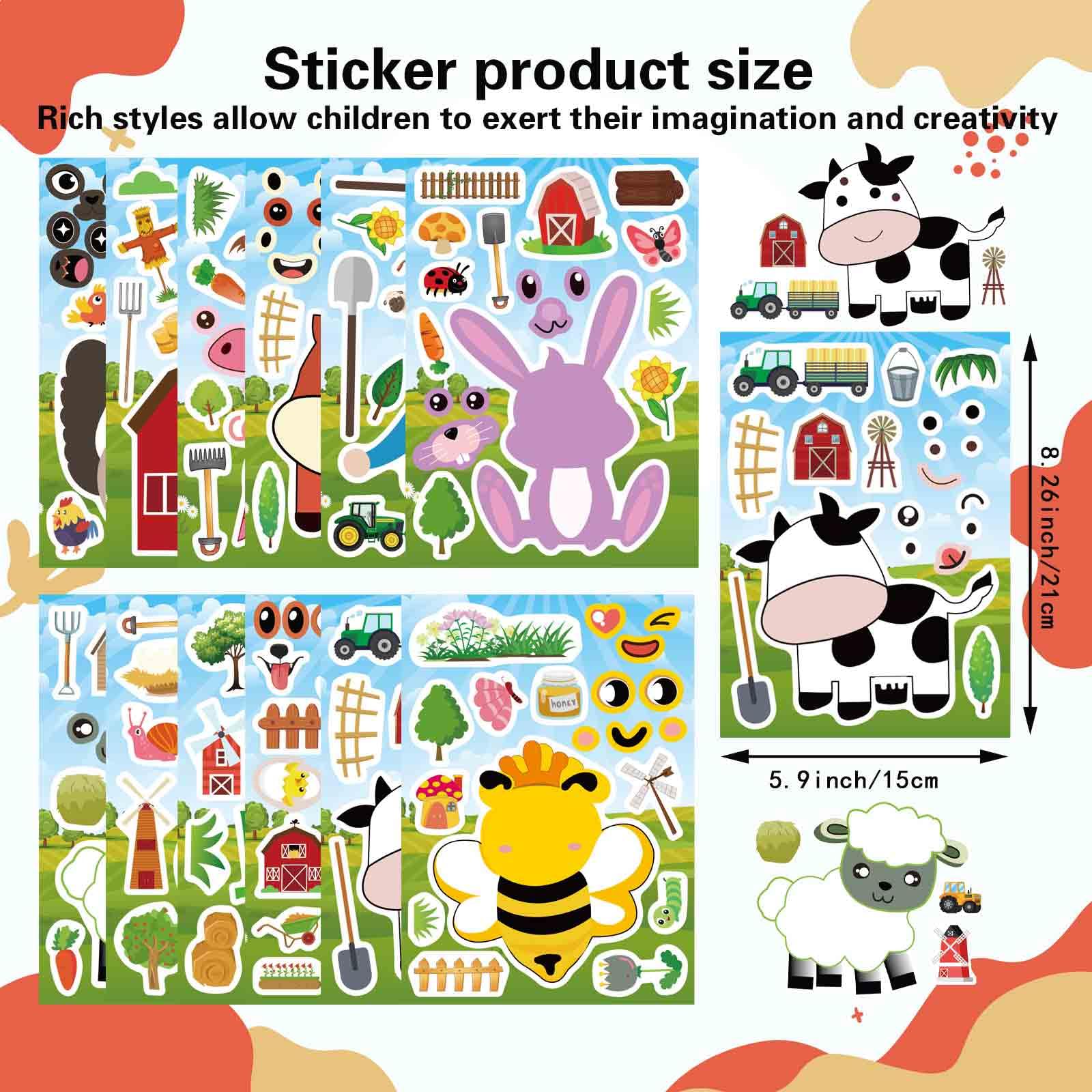 OTAITY 48 Sheets Make Your Own Farm Animal Sticker Set – Kids Party Favors, Rewards & Creative Play