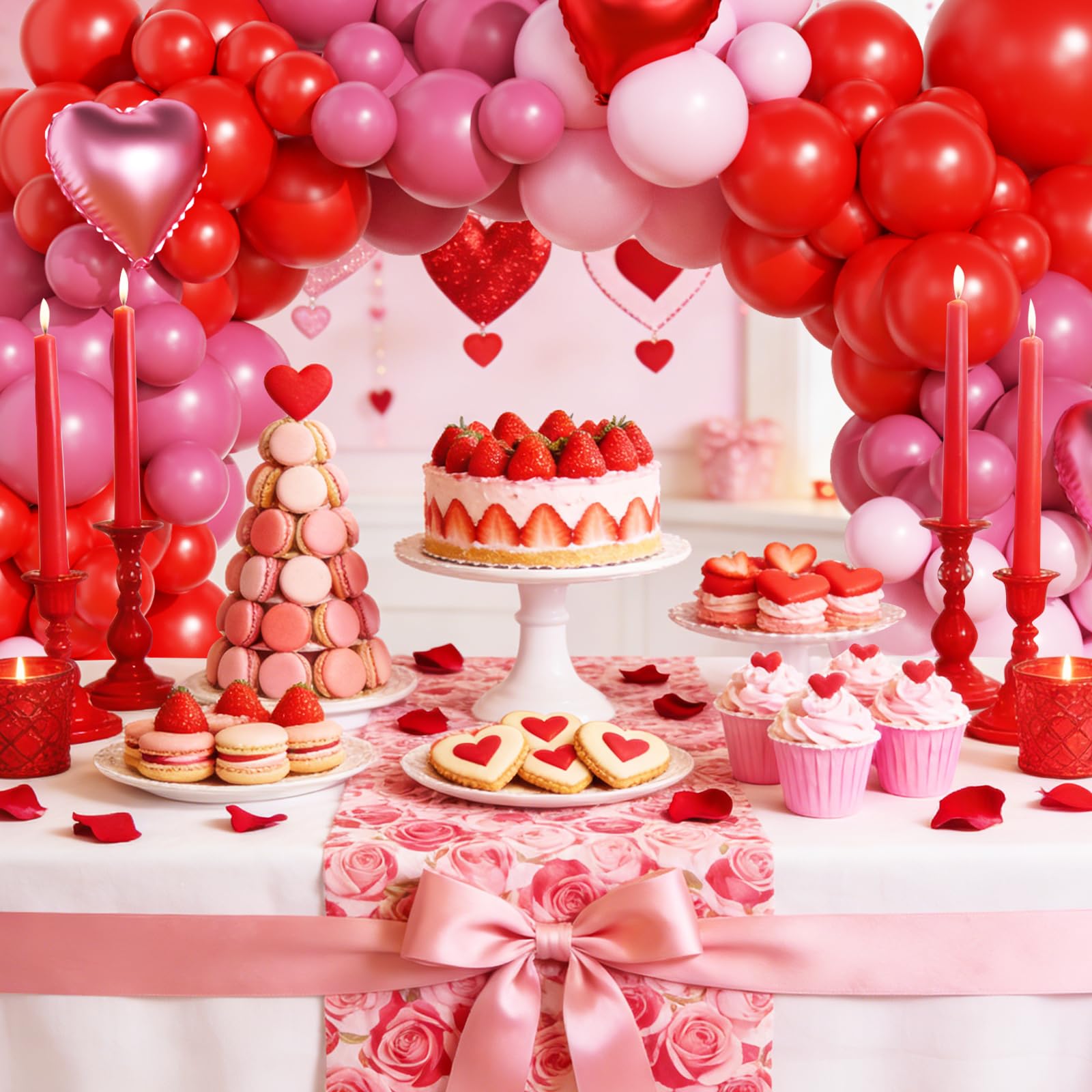 OTLGEUA Valentines Day Balloon Arch Kit — Pink & Red Heart Balloons