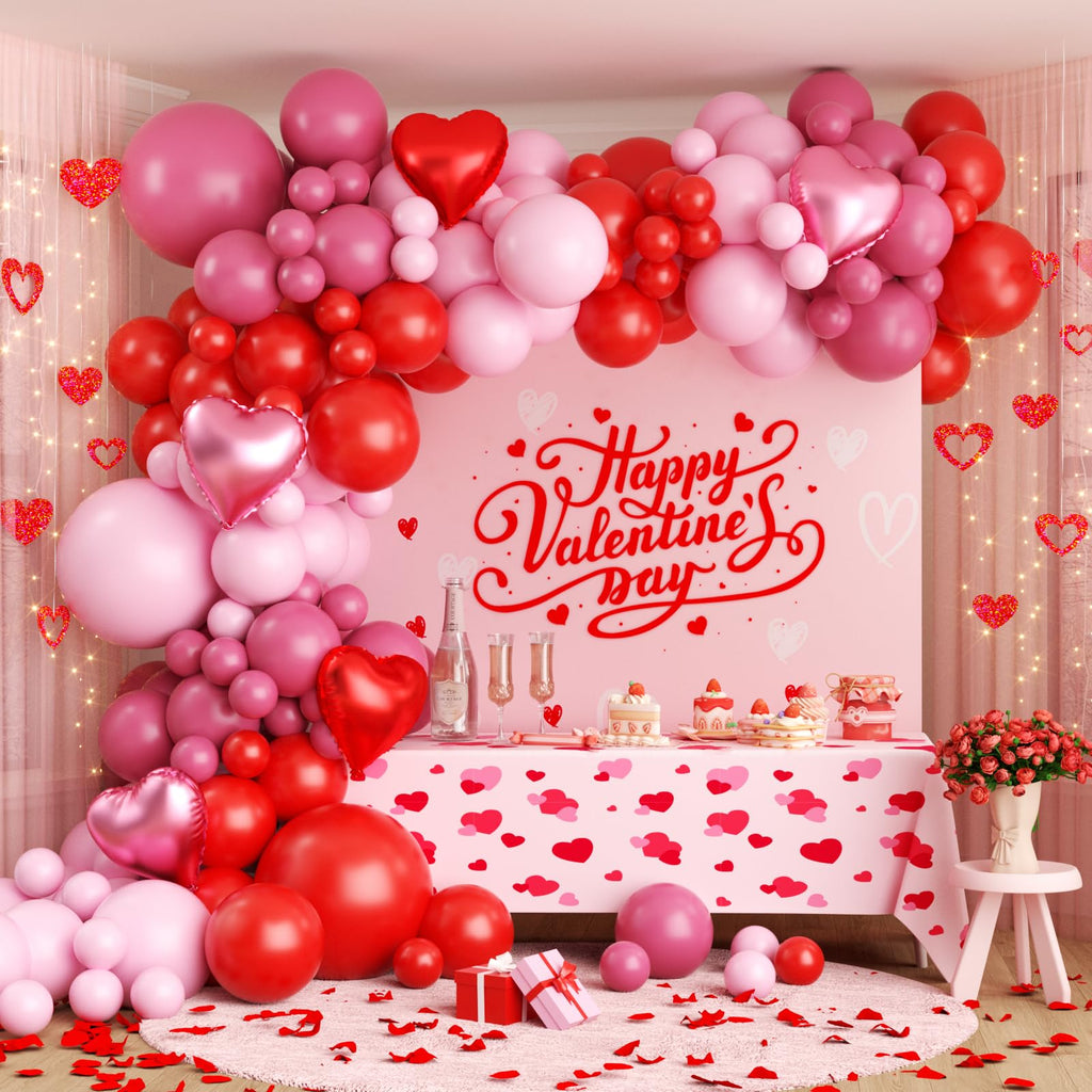 OTLGEUA Valentines Day Balloon Arch Kit — Pink & Red Heart Balloons