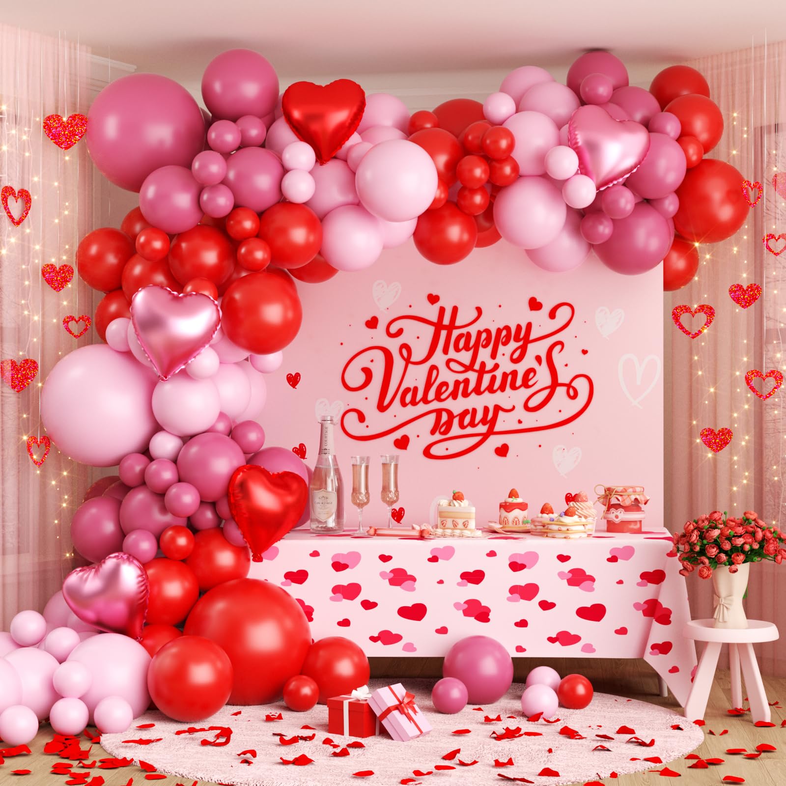 OTLGEUA Valentines Day Balloon Arch Kit — Pink & Red Heart Balloons
