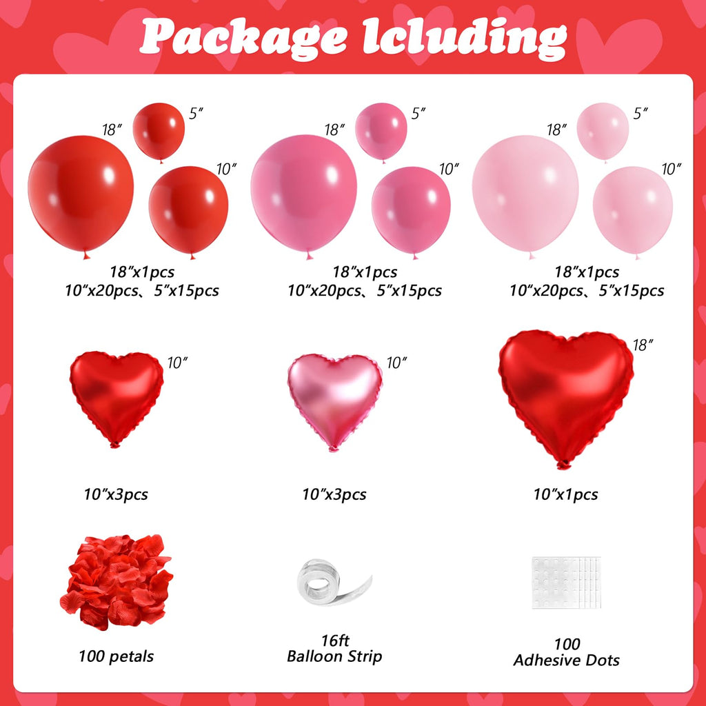 OTLGEUA Valentines Day Balloon Arch Kit — Pink & Red Heart Balloons