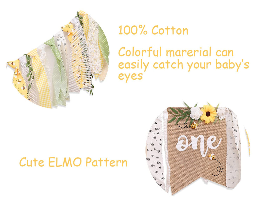 OTURGC Bee Theme 1st Birthday High Chair Banner - Multicolor Bees & Flowers, 80in x 8.27in Linen
