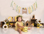 OTURGC Bee Theme 1st Birthday High Chair Banner - Multicolor Bees & Flowers, 80in x 8.27in Linen