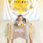 OTURGC Bee Theme 1st Birthday High Chair Banner - Multicolor Bees & Flowers, 80in x 8.27in Linen