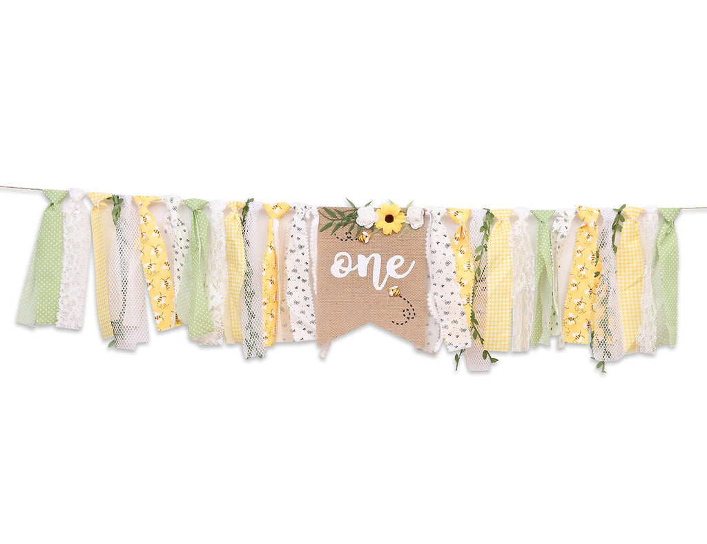 OTURGC Bee Theme 1st Birthday High Chair Banner - Multicolor Bees & Flowers, 80in x 8.27in Linen