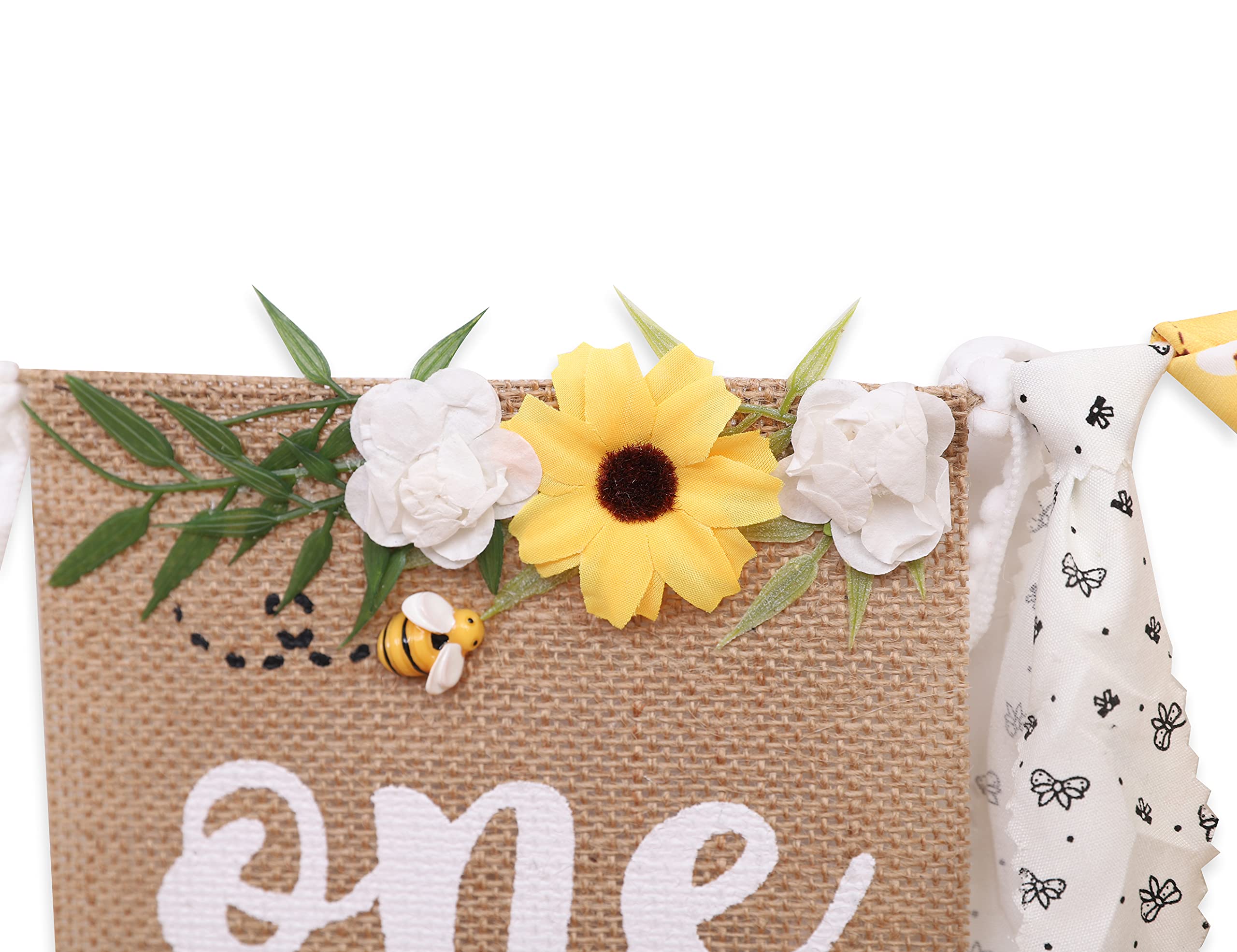 OTURGC Bee Theme 1st Birthday High Chair Banner - Multicolor Bees & Flowers, 80in x 8.27in Linen