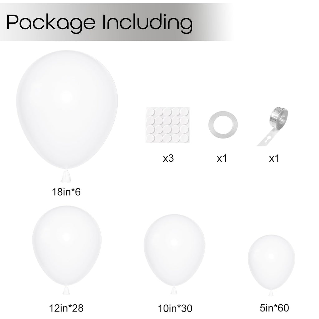 Ouddy Party 129Pcs White Balloons & 18in Matte Balloon Arch Kit