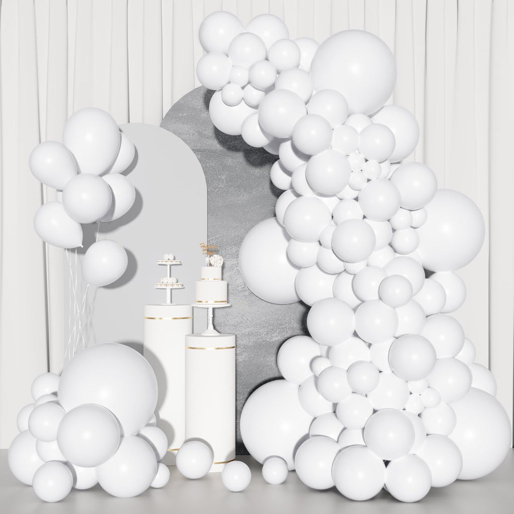 Ouddy Party 129Pcs White Balloons & 18in Matte Balloon Arch Kit