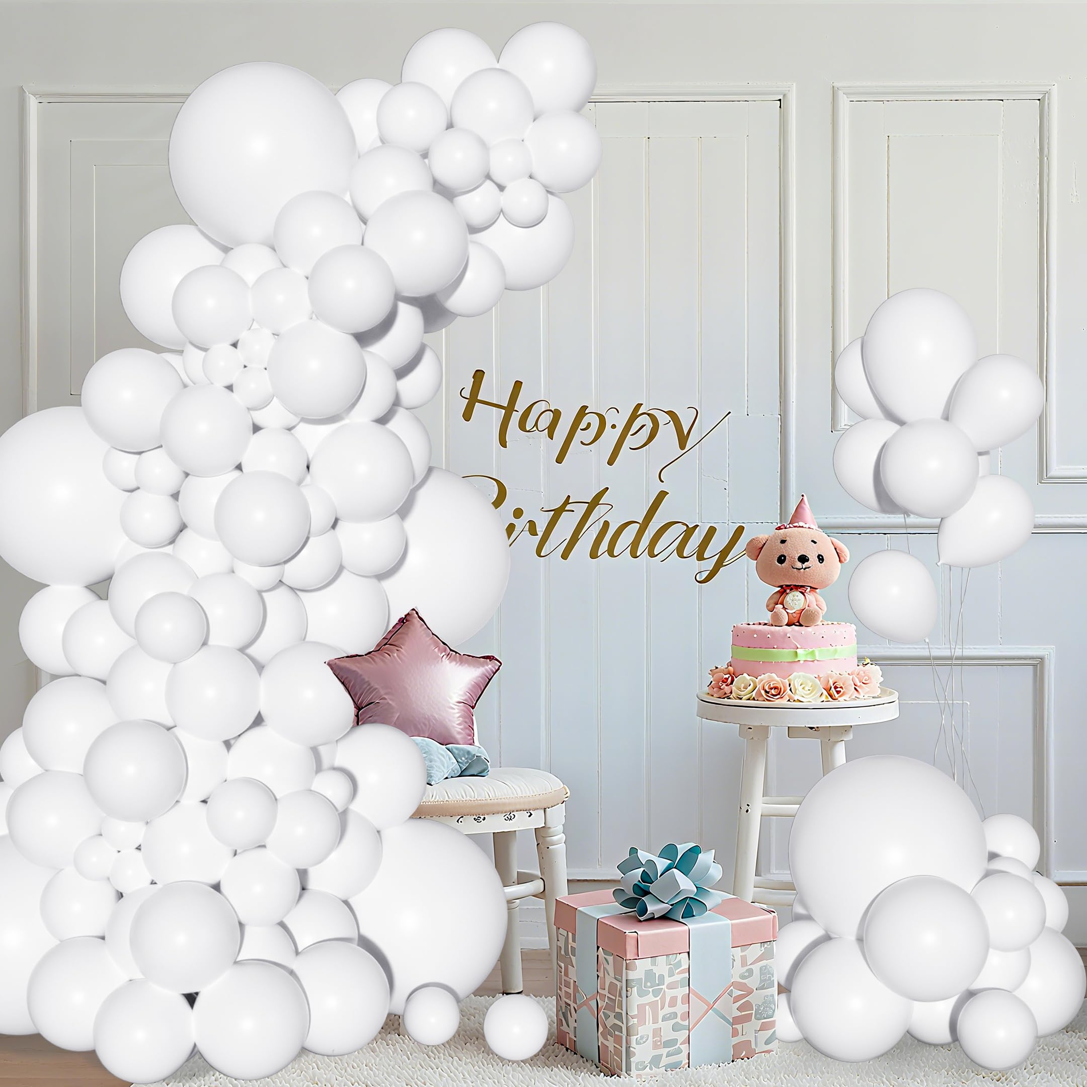 Ouddy Party 129Pcs White Balloons & 18in Matte Balloon Arch Kit