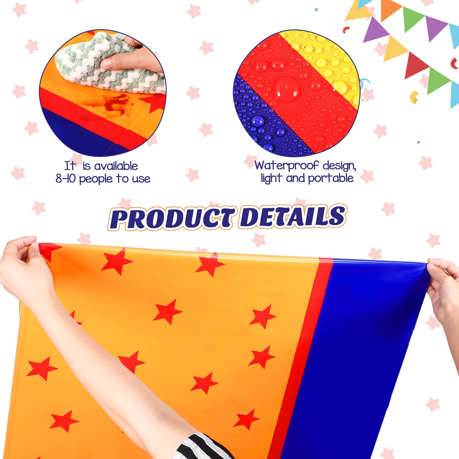 Oudain 3 Pcs Anime Theme Tablecloth – 108 x 54 in | Yellow, Blue & Red Stars