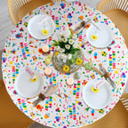 Oudain 3 Pcs Happy Birthday Tablecloths - 84-Inch Round White, Waterproof Disposable