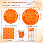 Oudain 170 Pcs Anime Tableware Set – Yellow & Red Stars, Plates, Cups, Tablecloth