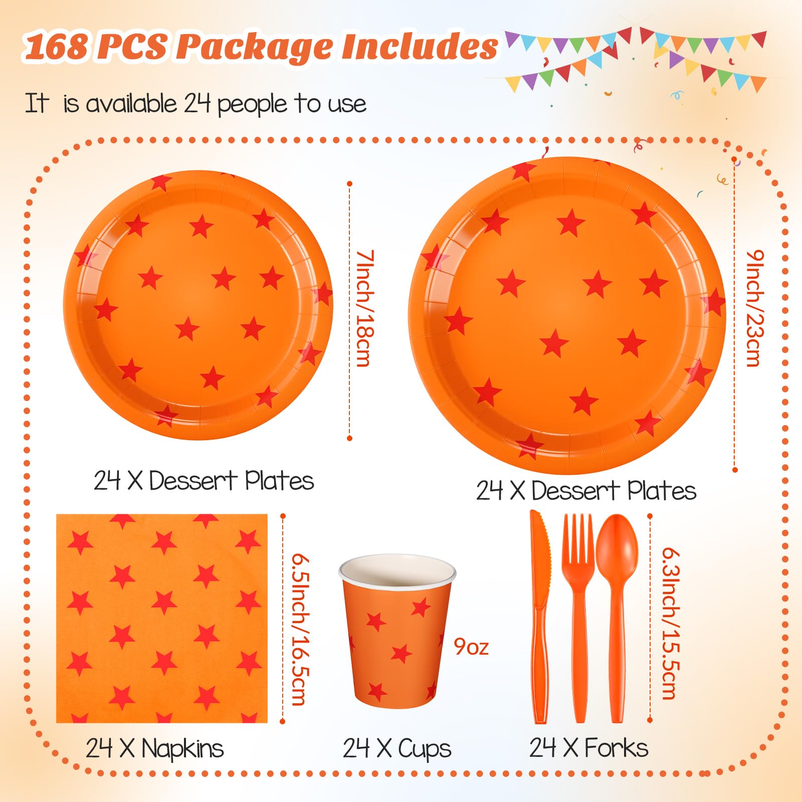 Oudain 170 Pcs Anime Tableware Set – Yellow & Red Stars, Plates, Cups, Tablecloth