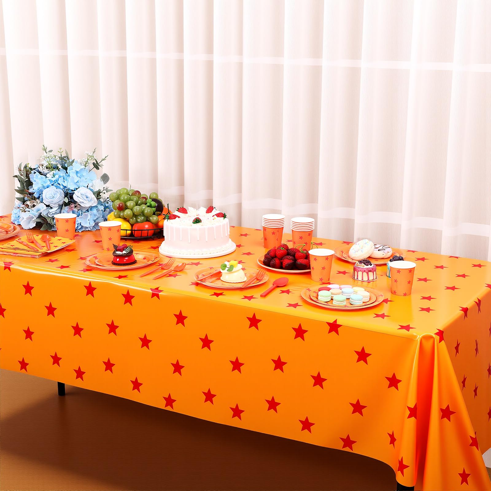 Oudain 170 Pcs Anime Tableware Set – Yellow & Red Stars, Plates, Cups, Tablecloth