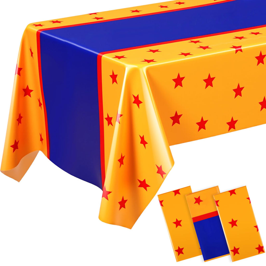 Oudain 3 Pcs Anime Theme Tablecloth – 108 x 54 in | Yellow, Blue & Red Stars