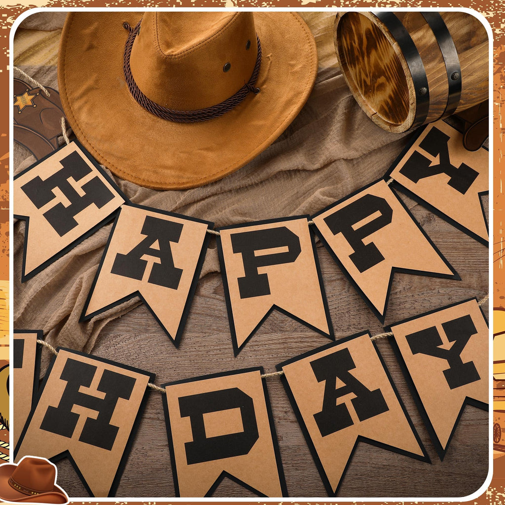 Oudain Western Birthday Cowboy Party Decoration – Double-Layer Hat & Boots Banner + Hanging Swirls