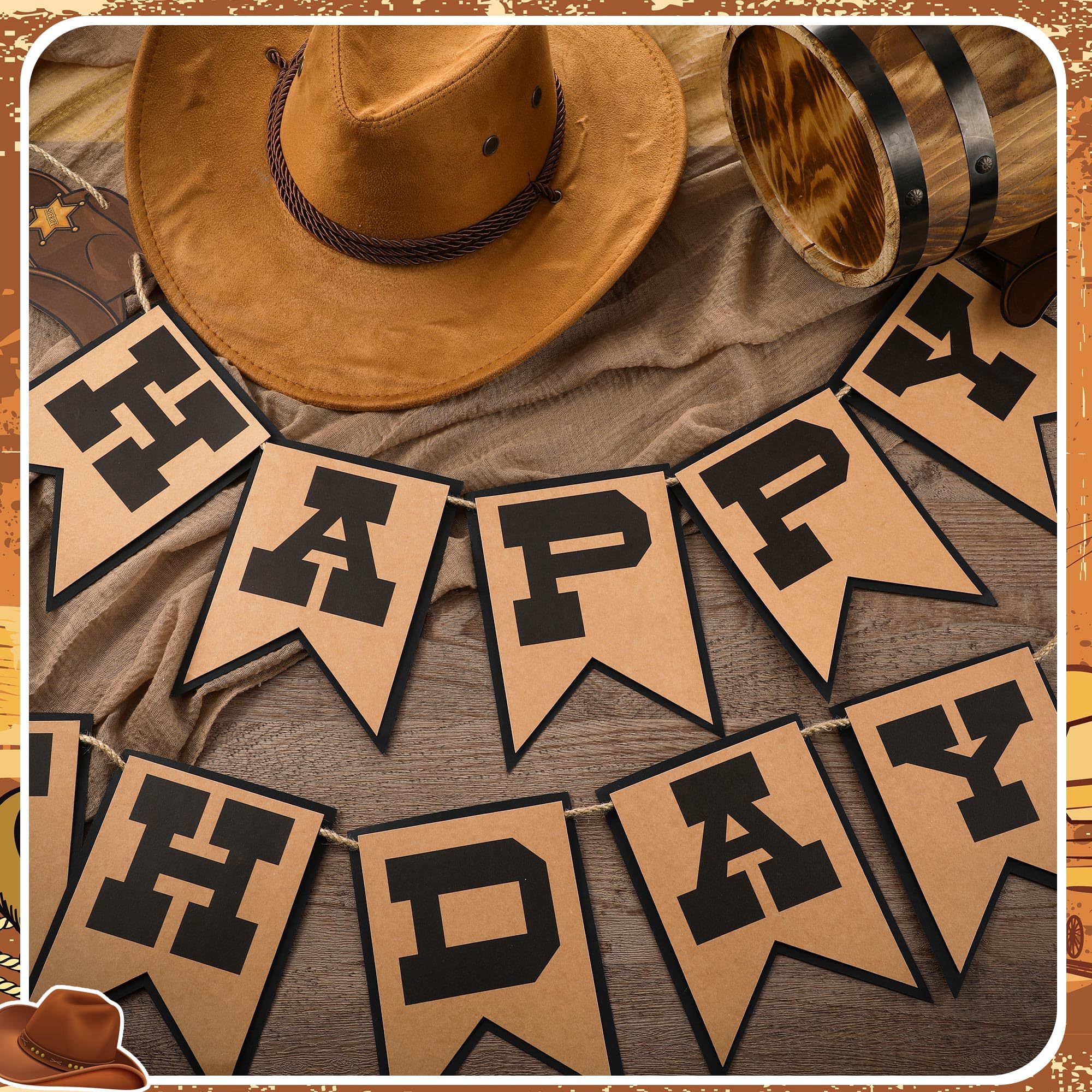 Oudain Western Birthday Cowboy Party Decoration – Double-Layer Hat & Boots Banner + Hanging Swirls
