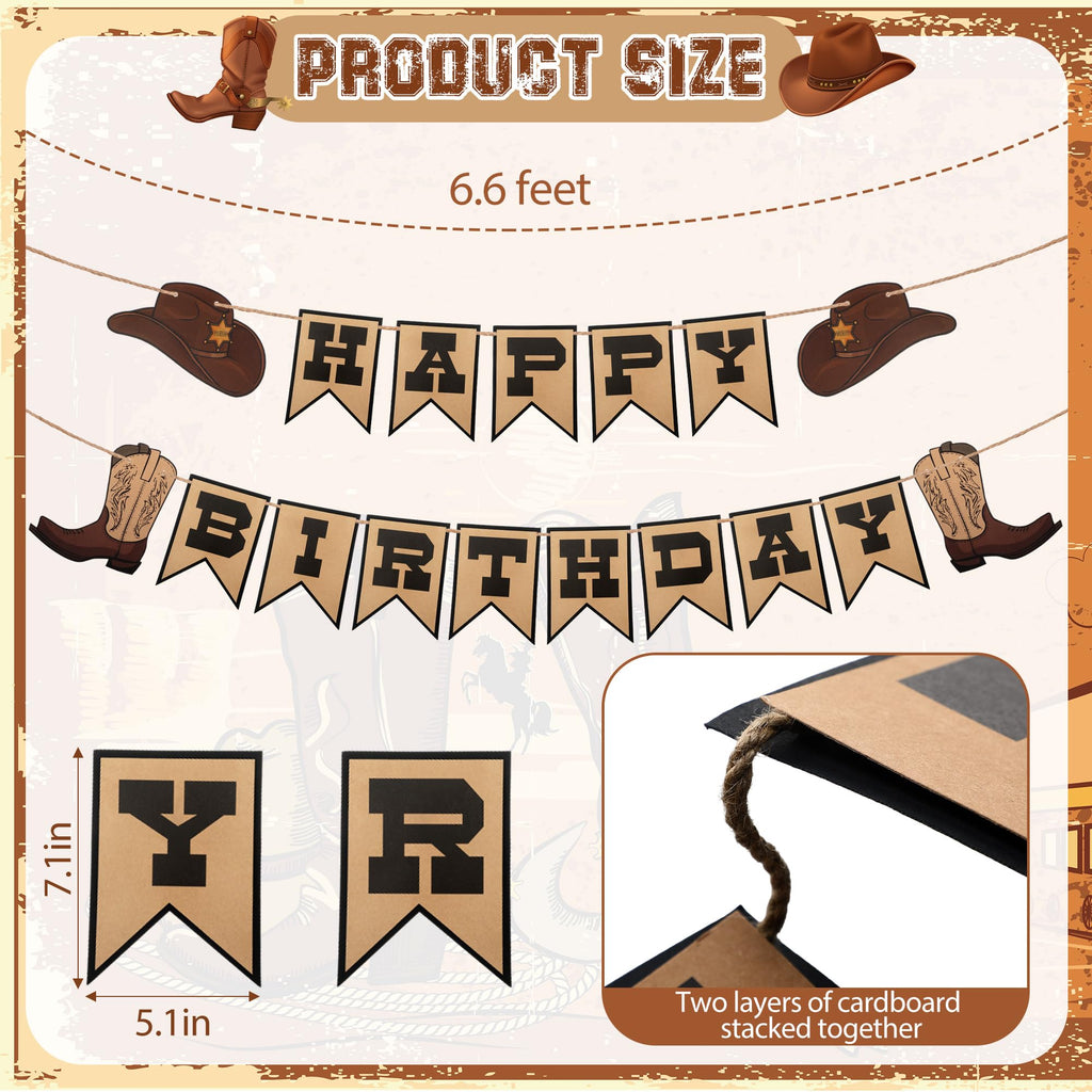 Oudain Western Birthday Cowboy Party Decoration – Double-Layer Hat & Boots Banner + Hanging Swirls