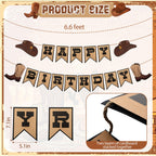Oudain Western Birthday Cowboy Party Decoration – Double-Layer Hat & Boots Banner + Hanging Swirls
